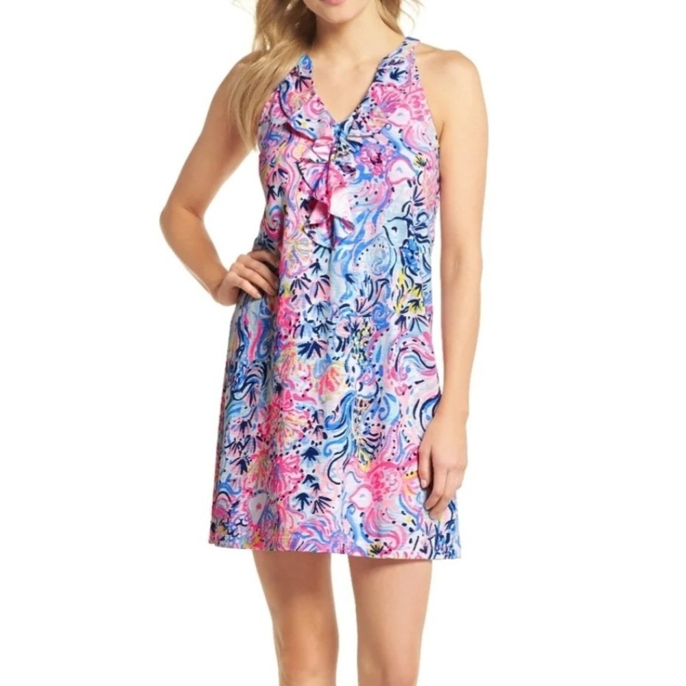 Lilly Pulitzer Shay Ruffle Neck Dress So Sofishticated Sz XS‎ Halter Sleeveless